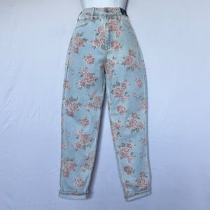 Hollister Women's High Rise Jeans - Light Blue with Pink Floral